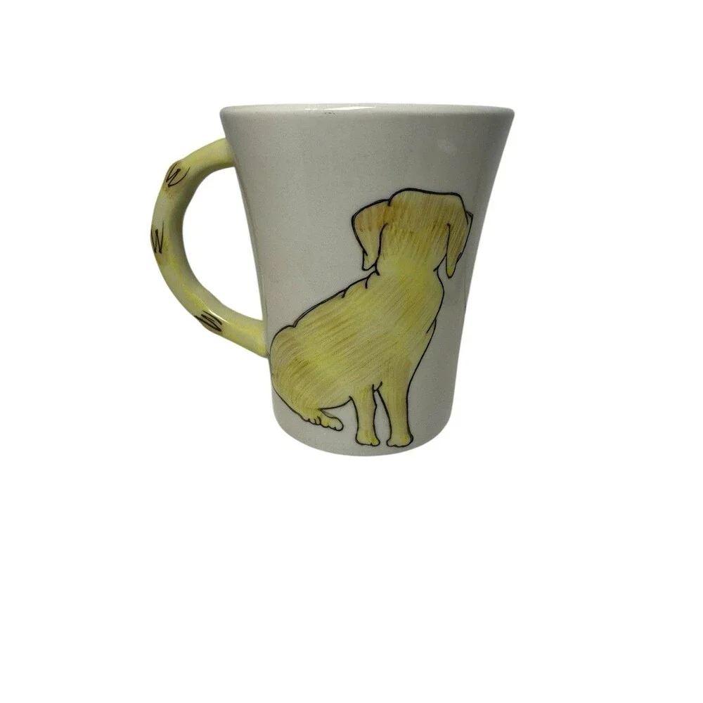 Pier 1 Stoneware Coffee Mug Cup W/ Tail Handle Yellow Lab Golden Retriever 16 oz